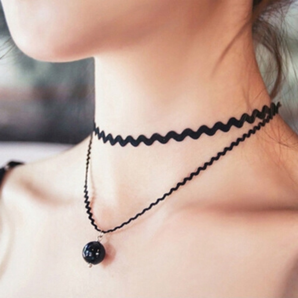 Double Zig Zag Charm Choker Necklace - Picture 1 of 3